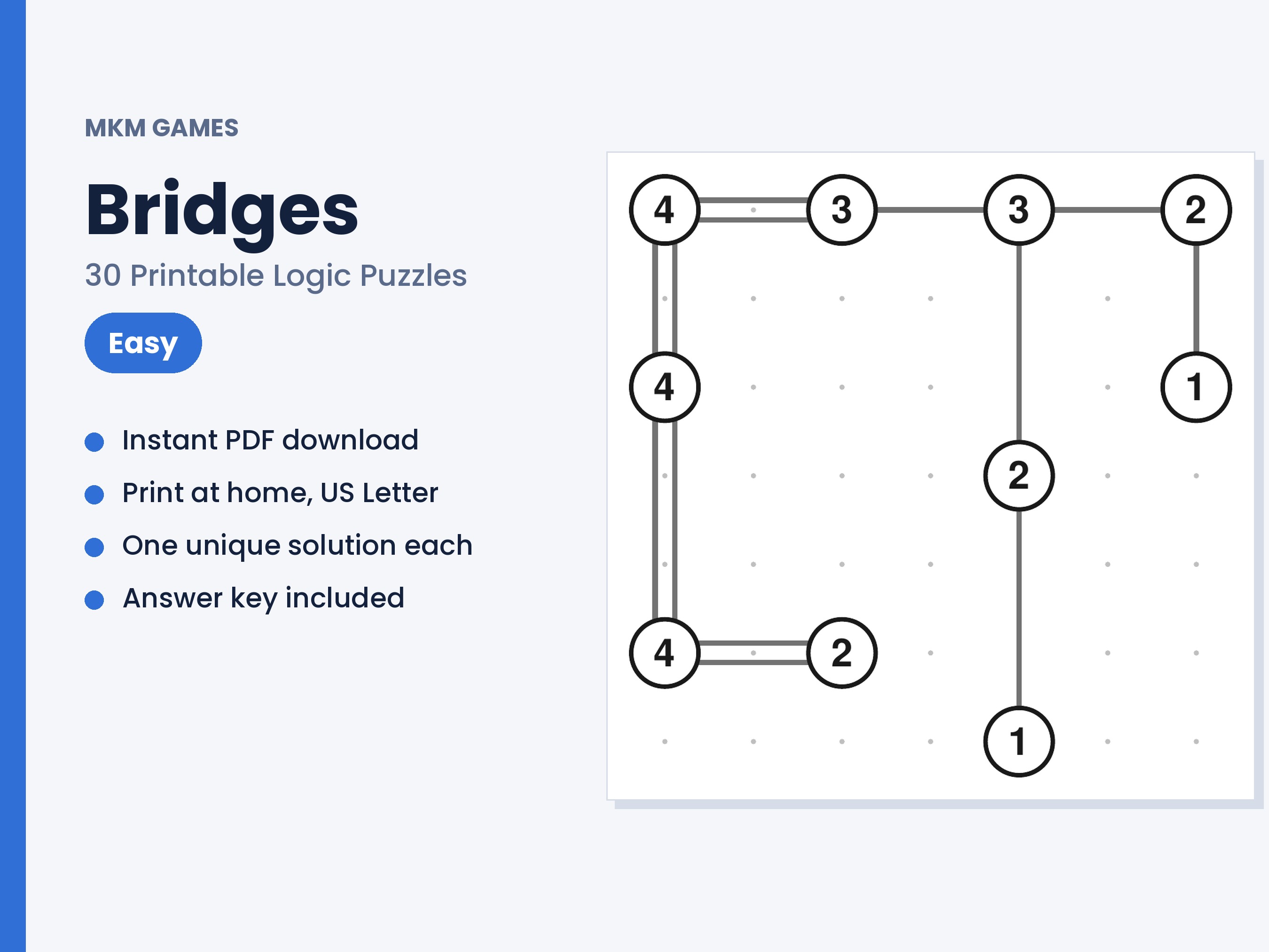 Bridges: Easy — 30 puzzles