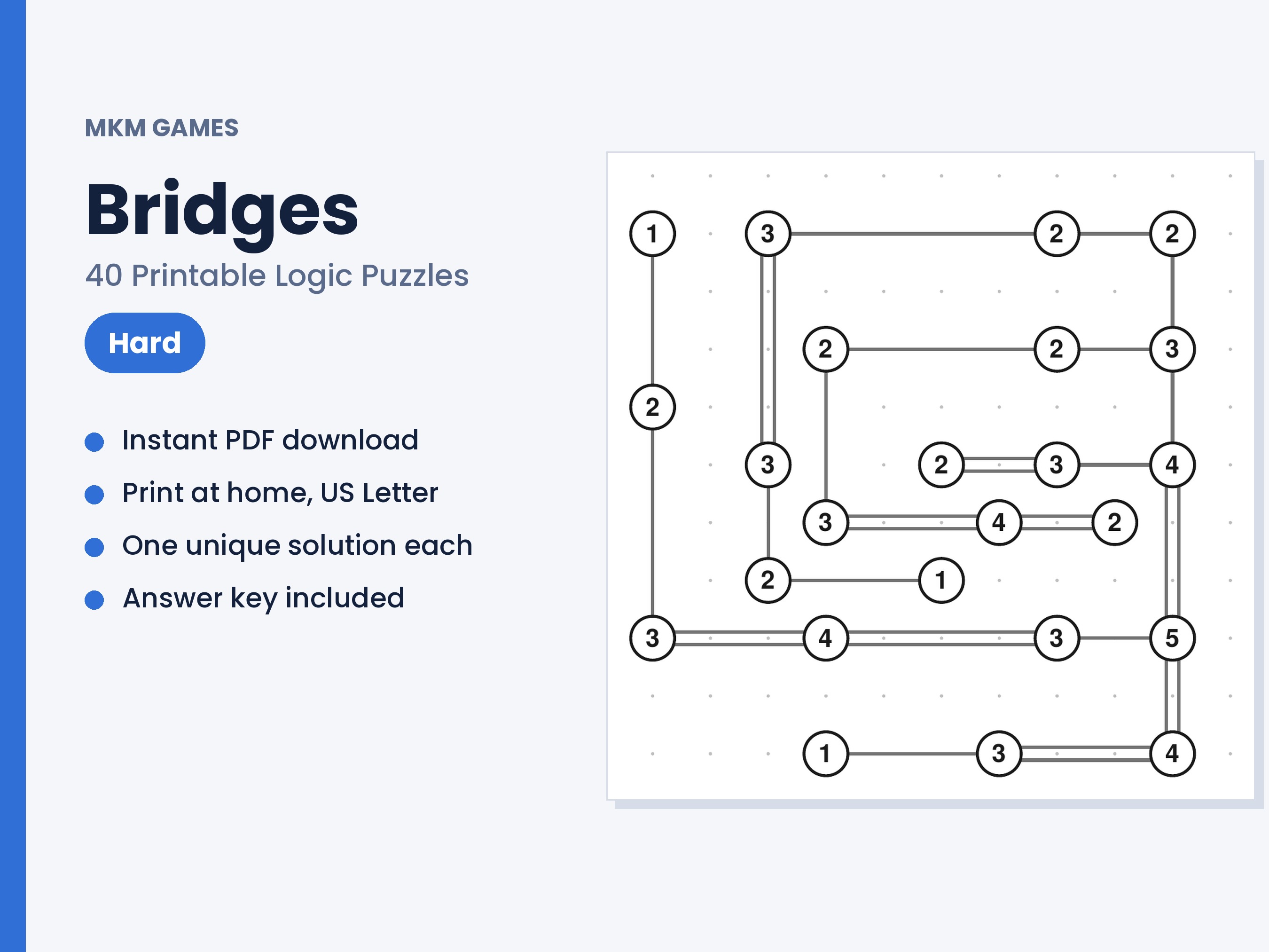 Bridges: Hard — 40 puzzles